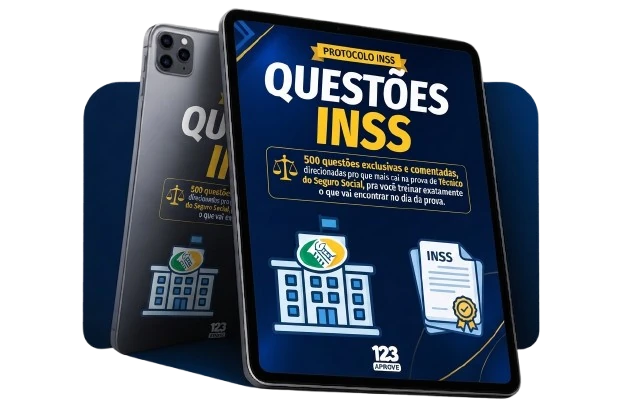 Mockup do bônus Protocolo Questões INSS, 500 questões exclusivas e comentadas