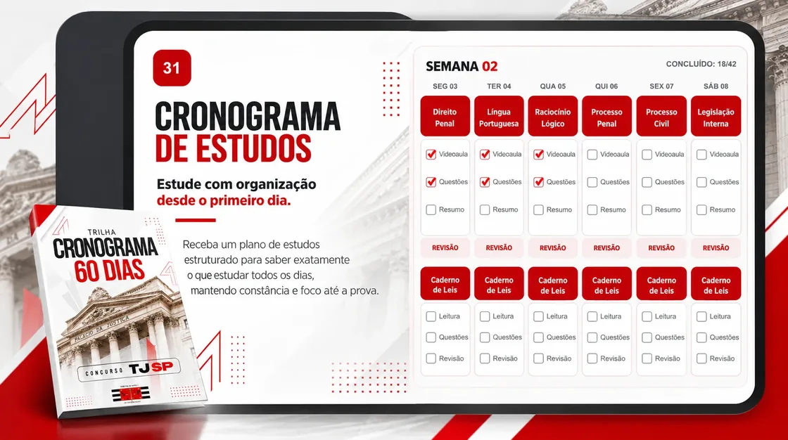 Mockup do cronograma de estudos