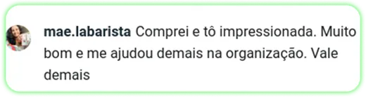 Comentário de aluna dizendo que o material ajudou demais na organização